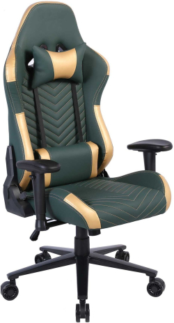 Геймърски стол RFG Nett, екокожа, полиамидна основа, до 130 kg, тъмнозелено-златист