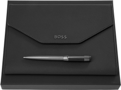 Hugo Boss Комплект химикалка и папка Rive, A5, хром на най-ниска цени