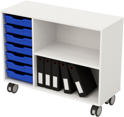 Етажерка RFG, със 7 сини тавички, PP, 1040 х 400 х 960 mm, ПДЧ 18 mm, бяла