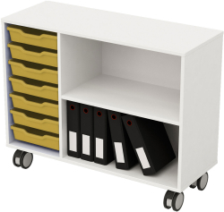 Етажерка RFG, със 7 жълти тавички, PP, 104 х 40 х 960 mm, ПДЧ 18 mm, бяла