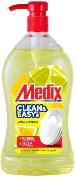 Почистващ продукт Medix Препарат за миене на съдове Clean & Easy, с помпа, жълт, 800 ml