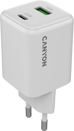 Принадлежност за смартфон CANYON charger CU45AC GaN 45W 1xPD 1xQC EU White