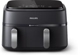 PHILIPS Airfryer Series 3000 с двойна кошница, сензорен екран, Черен