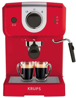 Кафемашина KRUPS XP320530, 1025 W, 15 бара, 1500 мл, Система за капучино, Червен