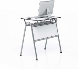 Бюро Компютърна маса RFG Letme, единична, 700 х 500 х 750 mm, HPL, бял плот, сиви метални крака