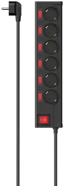 Контакт HAMA Разклонител 6 гнезда, 1.4 м - индивидуално превключване, 223158