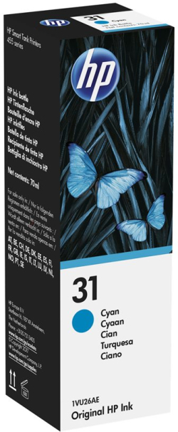 Касета с мастило Бутилка с оригинално мастило HP 31, Циан