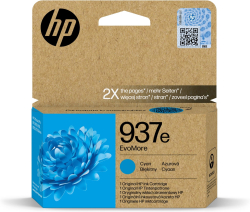 Касета с мастило HP 937e EvoMore - До 1650 страници ISO/IEC 24711, имат по-нисък въглероден отпечатък и лесно се рециклират, Циан