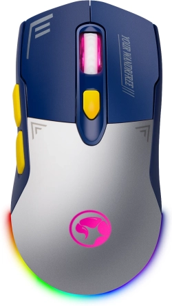 Мишка Marvo Duke 55, Безжична, RGB, Геймърска, 2.4G, 4800dpi, 250 Hz, 3.7V, 500mAh, PAW3212, Бял/Син