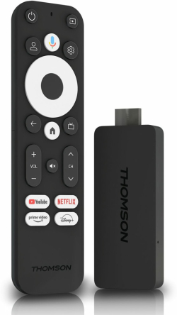 Мултимедиен продукт Thomson Streaming Stick 140, Cortex-A35, 2GB, 8GB, Wi-Fi 5, BT 5.0, Google TV, 4K, Dolby, Черен