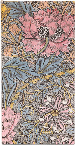 Канцеларски продукт Paperblanks Планер Morris Pink, Slim, хоризонтален, твърда корица, 80 листа, за 2025 година