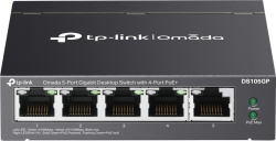 Комутатор/Суич TP-Link DS105GP с 4-порта PoE+, 5-портов гигабитов неуправляем настолен