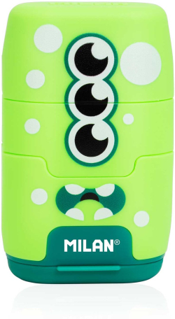 Канцеларски продукт Milan Острилка Compact Aliens, двойна, с гума, цвят асорти