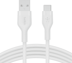 Кабел силиконов Belkin BOOST CHARGE USB-A към USB-C 1M, Бял
