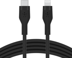 Силиконов кабел Belkin BOOST CHARGE™ USB-C към Lightning 1M, Черен