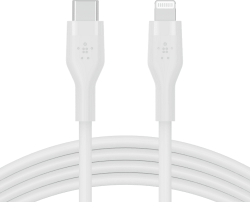 Силиконов кабел Belkin BOOST CHARGE™ USB-C към Lightning 1M, Бял