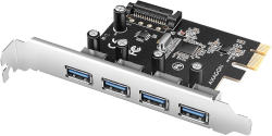 Мрежова LAN карта/адаптер AXAGON PCEU-430RS PCIe card - 4x USB 5Gbps port, SATA power, Renesas PD720201, SP