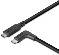 Кабел/адаптер LINDY LNY-32018 : Кабел USB 3.2 USB-C към USB-C , 90° под ъгъл, десен, 10Gbps, 1 м