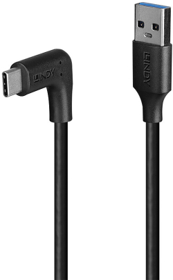 Кабел/адаптер LINDY LNY-32014 : Кабел USB 3.2 Type-A към USB-C 90°, под ъгъл, десен, 1.5м