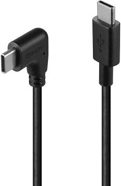 Кабел/адаптер LINDY LNY-32005 : Кабел USB 2.0 USB-C към USB-C, 90° под ъгъл, десен, 1м