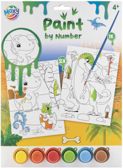 Moxy Рисуване по номера Динозавър, 2xA4, с четка и 6 бои