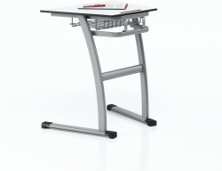 Бюро Ученически чин RFG Fila, единичен, тип трапец, 700 х 500 х 750 mm, бял HPL плот, сив метал