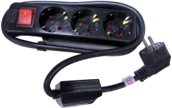 Контакт Sono 3КХ3.0 ел. разклонител със защита от пренапрежение и детска защита, 3 гнезда, 3.0 м, с ключ, черен