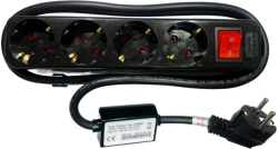 Контакт Sono 4КХ3.0 ел. разклонител със защита от пренапрежение и детска защита, 3 гнезда, 3.0м, с ключ ,черен