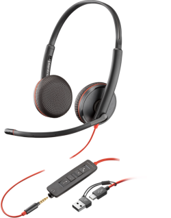 Слушалки HP Poly Blackwire 3225, 3.5 mm, Черни/Червени