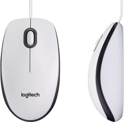 Мишка Logitech M100, USB кабел, 1.8m, 1000 dpi, 3 бутона, Бял