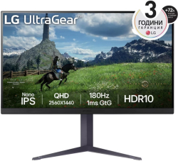 Монитор LG 32GS85Q-B, 31.5" UltraGear Nano IPS 1ms, AG, 180Hz, 1000:1, 350cd/m2