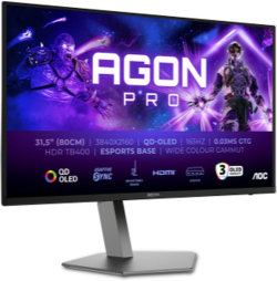 Монитор AOC AG326UD, 31.5" QD-OLED, 3840x2160 165Hz, 0.03GtG, 1000cd m-2, 1.5M:1, 80M:1 DCR, 2xHDMI, DP, USB hub