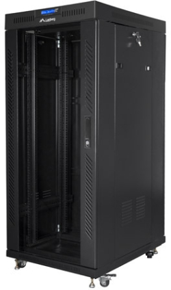 Шкаф за техника - Rack Lanberg rack cabinet 19" free-standing 27U - 600x800 self-assembly flat pack with glass door LCD, black