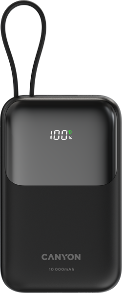 Външна батерия CANYON power bank OnPower 101 built-in cable 10000 mAh PD22.5W Black