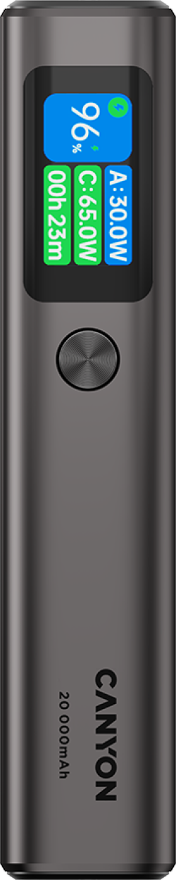 Принадлежност за смартфон CANYON power bank OnPower 230 TFT 20000 mAh PD130W Dark Grey