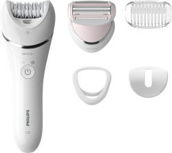 Епилатор PHILIPS Епилатор за използване на мокро и сухо, серия 8000 - + 5 приставки, 32 керамични пинсети, S-образна дръжка