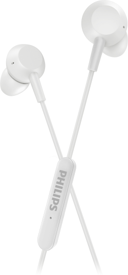 Слушалки PHILIPS за поставяне в ушите с микрофон, Мощен бас, Вградено дистанционно с 3 бутона, 1.2 м кабел с USB С конектор, бели