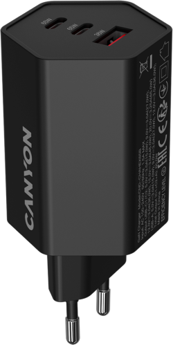 Принадлежност за смартфон CANYON charger HEXAGON 65 GaN 65W 2xPD 1xQC EU Black