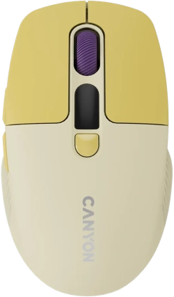 Мишка CANYON CNS-CMSW26Y LCD Silent Dual Mode Wireless, 2400 DPI, Жълта