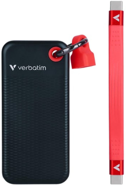 Външен SSD твърд диск Verbatim Pocket, 1 TB, джобен, USB 3.2, черно-червен