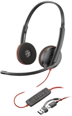 Слушалки HP Poly Blackwire 3220 Stereo USB-C +USB-C-A адаптер 8X228aa