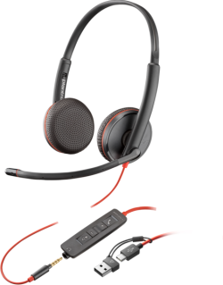 Слушалки HP Poly Blackwire 3225 Стерео USB-C слушалка +3,5 мм жак +USB-C-A адаптер 8X229A6, Черни