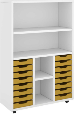 Етажерка RFG, с 14 PP жълти тавички, 1040 х 400 х 1500 mm, ПДЧ 18 mm, бяла