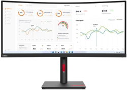 Монитор LENOVO ThinkVision T34w-30 - 34" WQHD 3440x1440, VA дисплей, антирефлексно покритие 21:9, 1500 R, 4 ms., 60 Hz, Черен