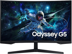 Монитор Samsung Odyssey G55C - 32", 165 Hz, 2560 x 1440 QHD, 16:9, 300 cd/m², 2500:1 , 1 мс., 178° (H) / 178° (V), Черен; LS32CG552EUXEN