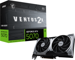 Видеокарта MSI GeForce RTX™ 5070 12G VENTUS 2X OC, 12GB GDDR7, 2542 MHz, 6144 CUDA, PCIe 5.0, 3x DP 2.1b, HDMI 2.1b, RAY TRACING
