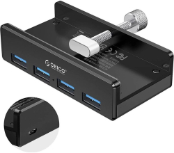 Orico хъб USB 3.0 HUB Clip Type 4 port - aux Micro-USB power input, Black - MH4PU-P-BK