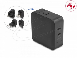 Принадлежност за смартфон Delock Зарядно устройство GaN, 2 x USB-C, PD 65 W, адаптер за EU - US - UK