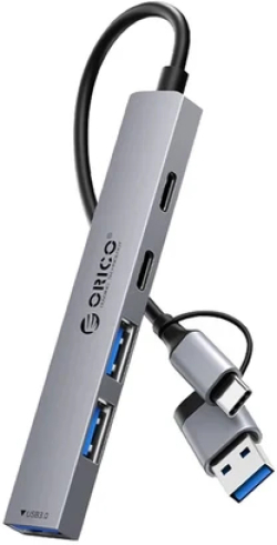 Orico хъб HUB USB-C 5 port - USB3.0 x 1, USB2.0 x 2, USB-C x 2, Aluminium - YSA4-U2-GY