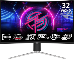  MSI MPG 325CQRXF Gaming Monitor, 31.5" 280Hz, WQHD (2560x1440) 16:9, Rapid VA, Anti-glare, 0.5ms, 350nits, 3200:1, 178-178, 1000R Curve, Adaptive Sync, DisplayHDR 400, Adjustable Stand, 1x DP, 1x HDMI, 1x Type-C 98W, USB Hub, 3Y Warranty